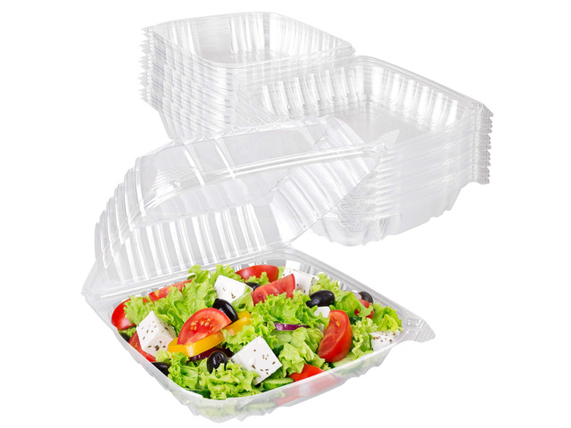 Plastic 8 x 8 Inch Clamshell Takeout Tray (25 Count) Disposable Hinged Containers for Dessert, Salads, Pasta, Sandwiches & More