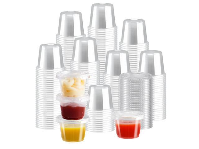 500 Pack 1 oz Jello Shot Cups, Disposable Condiment Cups with Lids Clear Plastic Sauce Cups & Containers, Small Portion Souffle Cups for Dipping...