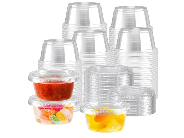 400 Pack 2 oz Jello Shot Cups with Lids, Disposable Condiment Cups Clear Plastic Sauce Cups & Containers, Small Portion Souffle Cups for Dipping...
