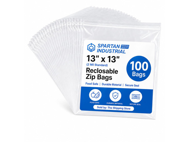 13' X 13' Large Zip Bags (100 Count) - 2 Mil Clear Reclosable Zipper Poly Bags for Clothing, Crafts, Food Storage, and Packaging
