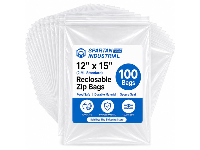 12' X 15' (100 Count) 2 Mil Clear Reclosable Zip Plastic Poly Bags with Resealable Lock Seal Zipper