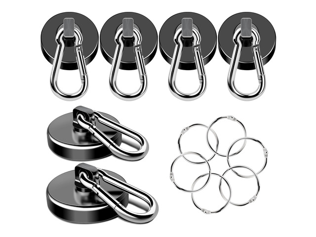 Strong Magnetic Hooks Heavy Duty 110LB+ Swivel Neodymium Magnets With Carabiner Hook Black Magnets with Hooks for Hanging Magnet Hook for Curtain...