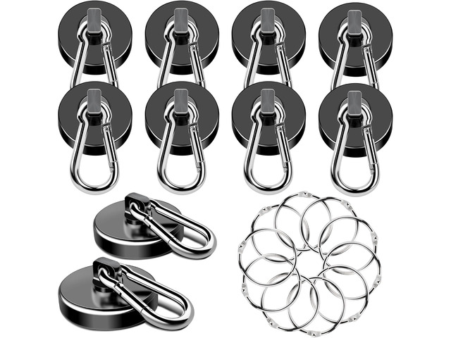 Magnetic Hooks Heavy Duty 110LBS+ Strong Neodymium Magnets With Swivel Carabiner Hook Black Magnetic Hangers Magnet Hooks for Locker Home Cruise...