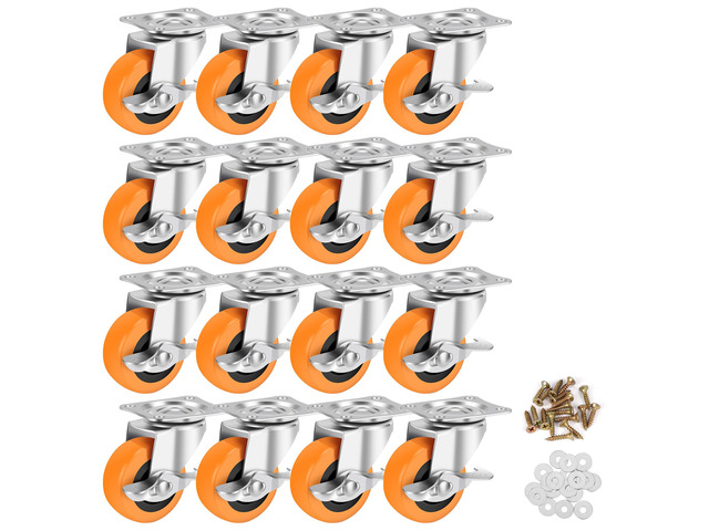 Caster Wheels,2.5 Inch Plate Swivel Casters Set of 4 with Brake 360 Degree No Noise Wheels Industrial Casters Polyurethane Wheel, Locking Caster...
