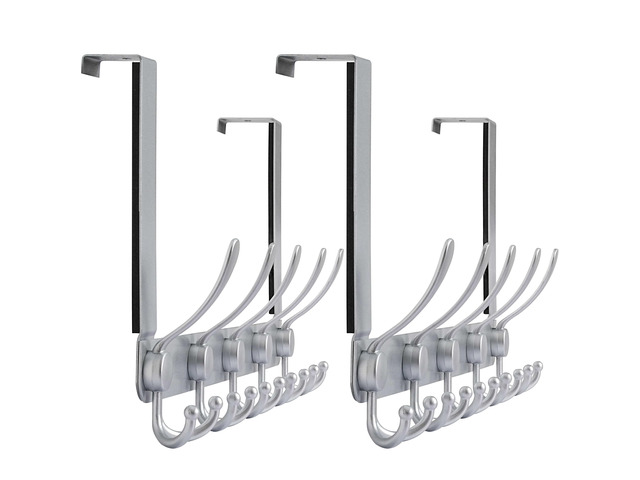 Over The Door Hook Hanger - Fits 1 3/8' to 1 3/4' Standard Doors 5 Tri Hooks Heavy Duty Towel/Coat Rack Door Organizer for Clothes, Jackets,...