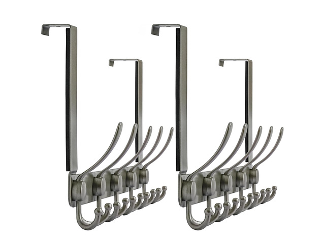 Over The Door Hook Hanger - Fits 1 3/8' to 1 3/4' Standard Doors 5 Tri Hooks Heavy Duty Towel/Coat Rack Door Organizer for Clothes, Jackets,...