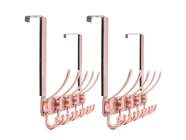 Over The Door Hook Hanger - Fits 1 3/8' to 1 3/4' Standard Doors 5 Tri Hooks Heavy Duty Towel/Coat Rack Door Organizer for Clothes, Jackets,...