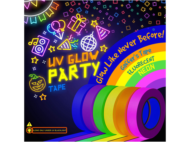 6-Pack Neon Gaffer Tape - 0.6 or 1 inch UV Blacklight Reactive Glow in The Dark Tape, Best for Parties, Dance Floors, Theaters & DIY Projects - 6...
