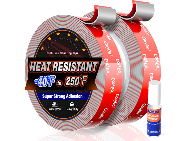 Heavy Duty Permanent Bond Double Sided Tape, Heat Resistant 2-Rolls Super Strong Adhesion Foam Tape, Industrial Strength Waterproof Outdoor...