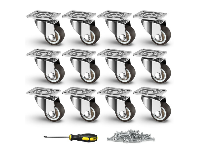1inch Small Caster Wheels for Furniture Low Profile Casters Set 12 No Brake TPR Rubber Furniture Casters for Floor Mini Caster Wheels for Small...