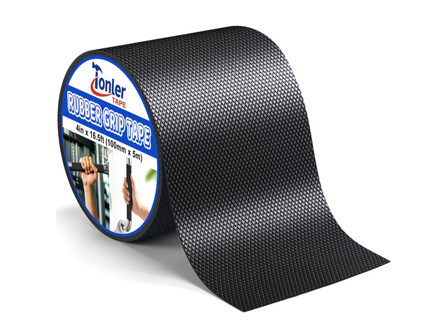 Black Anti-Slip Rubber Grip Tape 4' x 16.5FT High Adhesive Waterproof Textured non-slip cushion pad for tool handles, heat resistant wear-proof,...