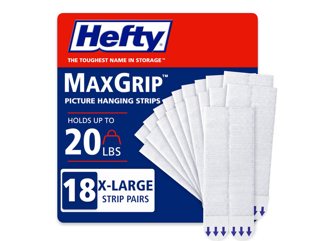Hefty Picture Hanging Kit - 18 XL Pairs, Holds Up to 20 Lbs Picture Hangers & Kit for Home Decor - Picture Hanging Hardware for Superior Adhesion...