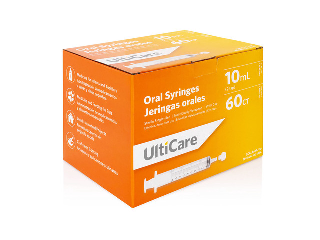 Oral Tip Syringe with Cap 10mL 60 Count Oral Medication Delivery and Feeding Ideal for Infants, Toddlers and Pets Sterile, Individually Wrapped