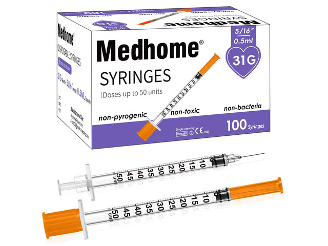 0.5ml 31G 5/16inch Syringe, Individually Wrapped, Pack of 100