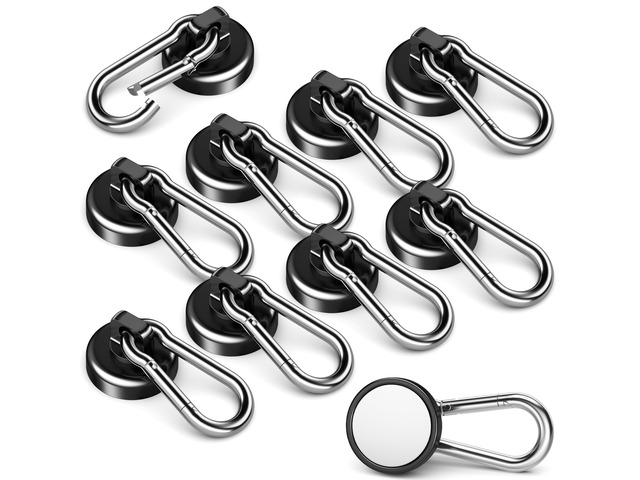 Magnetic Hooks, Strong Magnets Heavy Duty, 10 Pack 70 LBS Strong Magnetic Hooks with Swivel Carabiner for Hanging Magnet with Hook for Kitchen,...