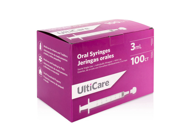 Oral Tip Syringe with Cap 3mL 100 Count Oral Medication Delivery and Feeding Ideal for Infants, Toddlers and Pets Sterile, Individually Wrapped