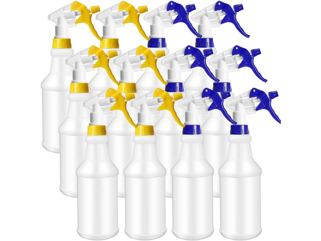 12 Pcs 16 Oz Plastic Spray Bottles Reusable adjustable sprayers for water, cleaners, plants and household tasks; bulk pack for home or commercial use