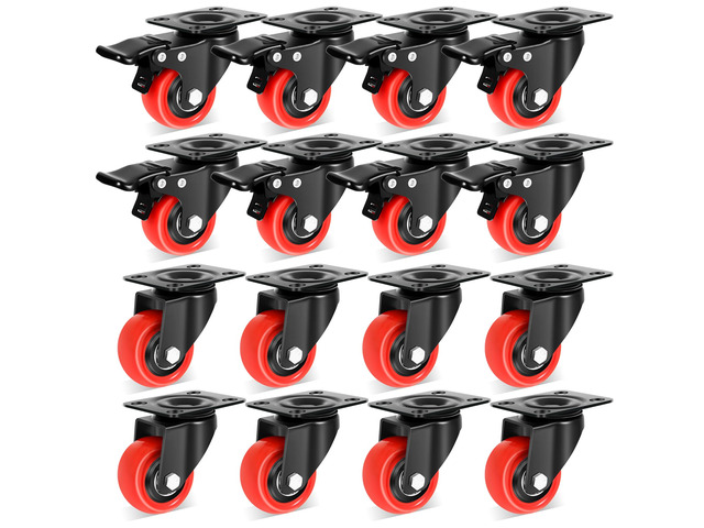 2 Inch Heavy Duty Casters Wheels (16 Pack), Top Plate Castor Wheels with Brake, 360 Degree Durable Locking Swivel Cabinet Wheels, No Noise...