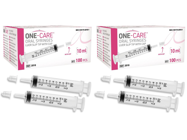 Pack of 200, 10ml Oral Syringe with Cap, Latex-free, 100 Oral Dispensers - 10ml, Prolonged Slip Tip, Uses include oral administration of medicine...