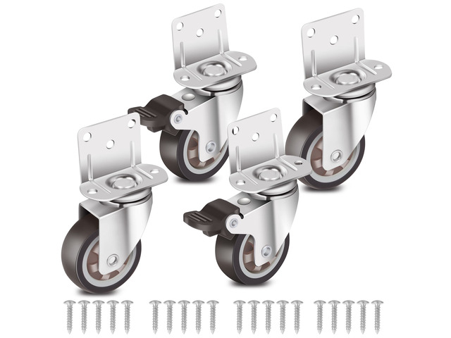 Side Mount Casters 2 Inch L-Shaped Small Rubber Caster Set of 4, Ball Bearing 360 Degree Plate Swivel Castors Wheel 600 LBS, Casters Wheels for...