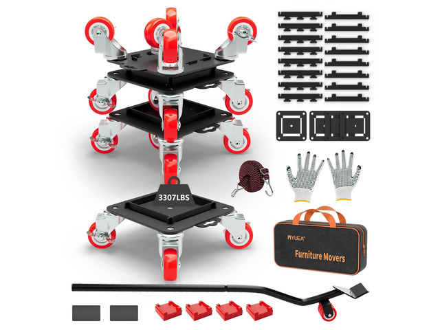 Furniture Dolly 5 Wheels Heavy Duty with Removable Side Guards,3307 Lbs Capacity,360Â° Rotating Wheels & Side Brake,Furniture Movers Lifter Tool...