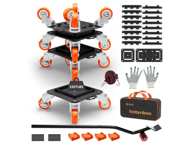 Furniture Dolly 5 Wheels Heavy Duty with Removable Side Guards,3307 Lbs Capacity,360Â° Rotating Wheels & Side Brake,Furniture Movers Lifter Tool...