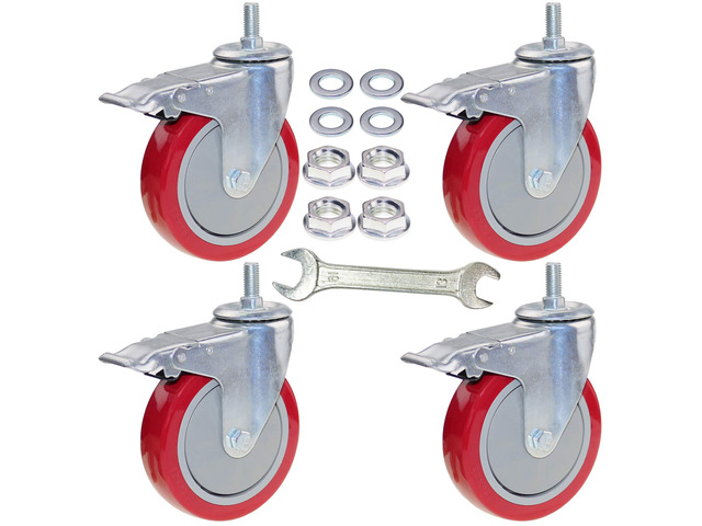 5 Inch Heavy Duty Stem Casters 360 Degree Swivel Thread Wheels with Metric Size M12-1.75 Screw Bolt Double Locking Brake Castor Wheel Load Capacity...