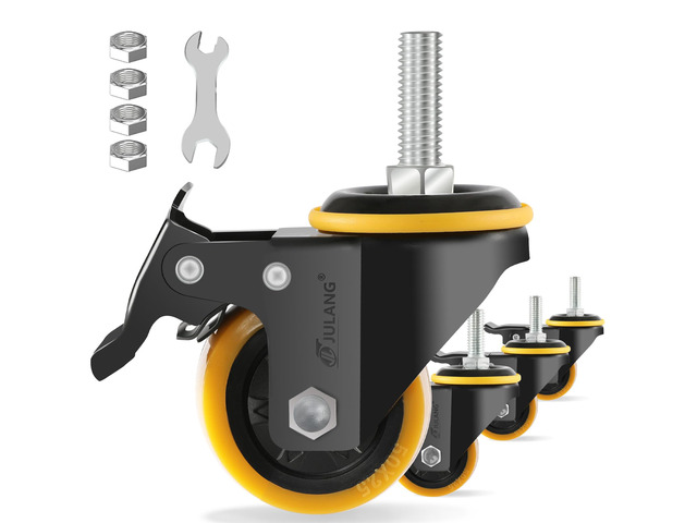 2 inch Caster Wheels 3/8' Threaded Stem Casters Set of 4 Heavy Duty (4, orange, 2in (3/8'-16)), Dual Locking, Smooth & Quiet-Rolling, for Wire...