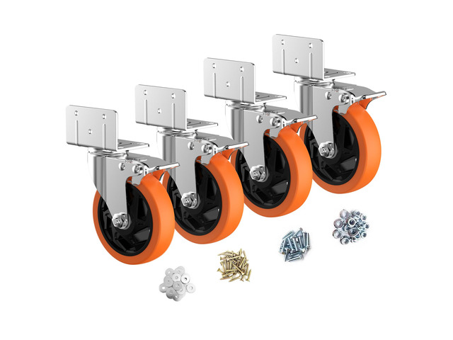 5' L-Shaped Caster Wheels Set of 4, Side Mount Swivel Casters With Brake, Polyurethane Wheels, Non-Marking. 360° Double Ball Bearing. For...