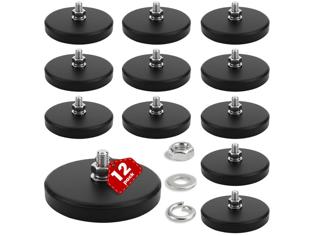 12PCS Strong Rubber Coated Mounting Magnets with M6 Threaded,65LBS Anti-Scratch Mounting Magnet Magnetic Non-Slip Strong Magnet for Lighting Bar,...