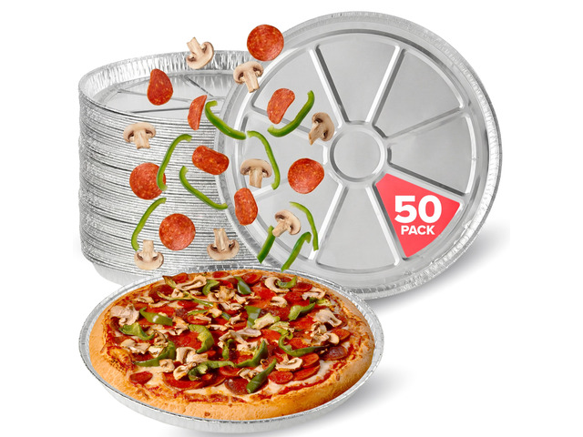 12 Inch Aluminum Pizza Pans Disposable (50 Pack) Round Foil Focaccia Pan for Individual Personal Pizzas, Giant Size Chocolate Chip Cookie Cake Tin,...