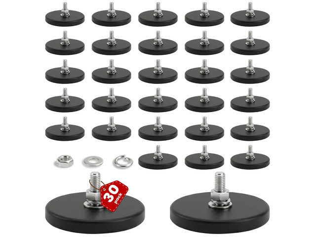 30PCS Rubber Coated Magnets with M5 Thread, 30LBS Mounting Magnet Anti-Scratch Mounting Magnet Magnetic Non-Slip Strong Magnet for Lighting Bar,...