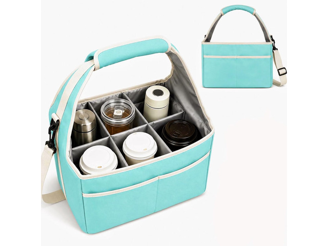 Reusable Drink Carrier Tote Bag with Handle Family Size 6 Compartment Water Bottle Holder with Adjustable Shoulder Strap & Removable Dividers...