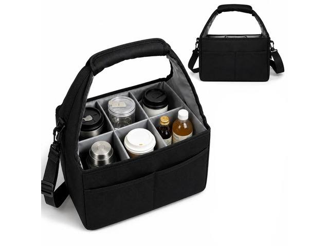 Reusable Drink Carrier Tote Bag with Handle Family Size 6 Compartment Water Bottle Holder with Adjustable Shoulder Strap & Removable Dividers...