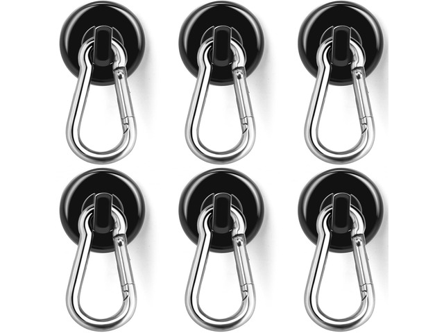 Carabiner Magnetic Hooks, 110LBS Strong Magnets Black, 6 Pack Magnetic Hooks Heavy Duty with Swivel Carabiner Hook, Great for Hanging for Cruise,...