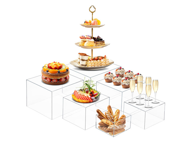 6 PCS Buffet Risers, Large Food Risers for Buffet Table, Dessert Display Food Display Risers for Party, Acrylic Boxes Dessert Table Display, Risers...