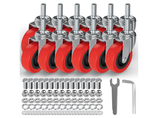 12 Pack Creeper Wheels 2.5 Inch Heavy Duty Swivel Caster Wheel Creeper Service Cart Stool Post Mount, M10 (Around 3/8') x 1' Metric Threaded Stem...