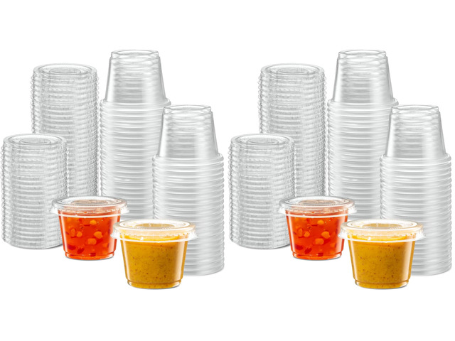 (1 oz - 100 Sets Clear Diposable Plastic Portion Cups With Lids, Small Mini Containers For Portion Controll, Jello Shots, Meal Prep, Sauce Cups,...