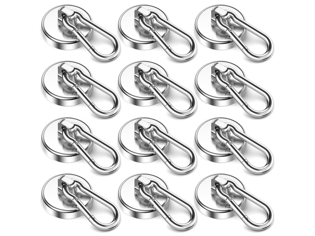 Heavy Duty Magnet Hooks 100 LBS, Strong Magnetic Hooks, 12 Pack Magnetic Hooks with Swivel Carabiner, Hanging at Home, Office, Workplace,...