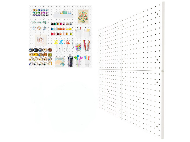 Plastic Pegboard Wall Organizer Kit, 12x12, 4 Pack, White Durable ABS material, compatible with 1/4'and 1/8' pegboad accessories, includes adhesive...