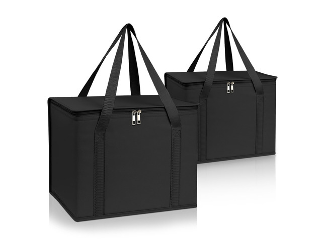 2 Pack Insulated Grocery Shopping Bag, XL Catering Bag for Keep Food Warm Large Capacity & Collapsible, Black Pizza Cooler Bags for Grocery...