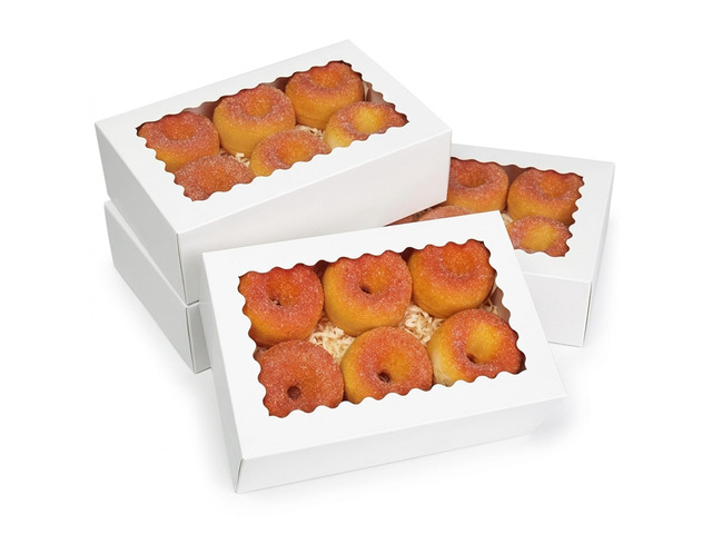 Auto-pop up Cookie Box with Window 9x6x2.5 Inch White 50Pcs Pastry Macaron Bakery Pie Box For Packaging