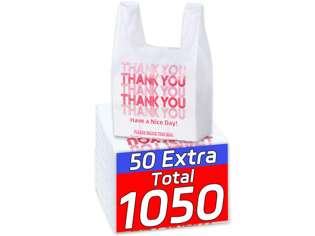 1050 Count Plastic Bags with Handles, T-Shirt bags, Thank You bag, Grocery bag, Shopping bag, for Small Business, White and Reusable, 1/6 Barrel,...