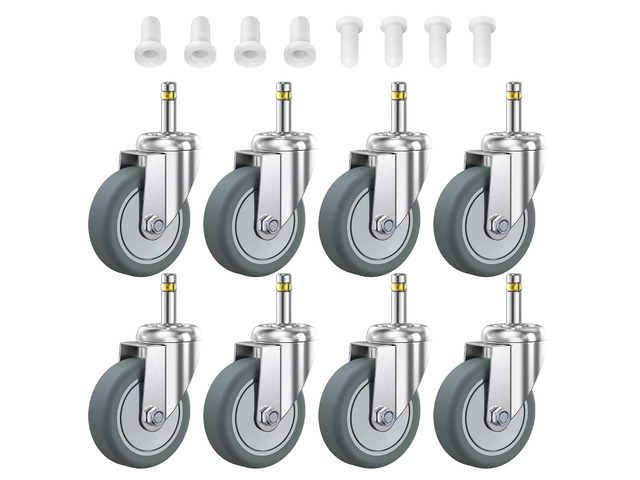 Stem Caster Wheels 3 inch Casters Set of 8, 7/16-Inch Stem Diameter Swivel Castors Heavy Duty TPR Rubber Replacement Castor for Cart, Stool, Mop...
