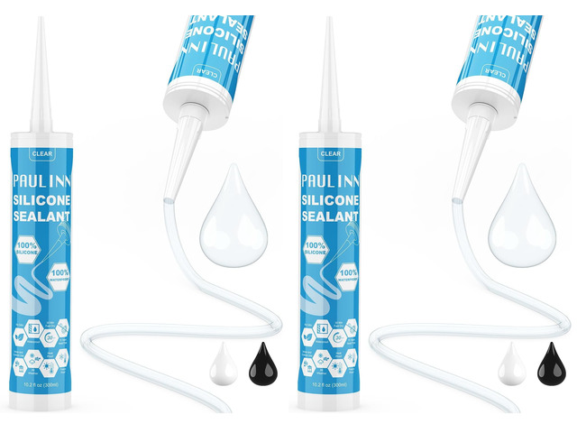 Silicone Sealant, 100% Silicone Caulk Clear Waterproof for RV, Kitchen, Bath, General Use, Window, Door, Glass, Marine, 10.2 Oz, 2 Pack