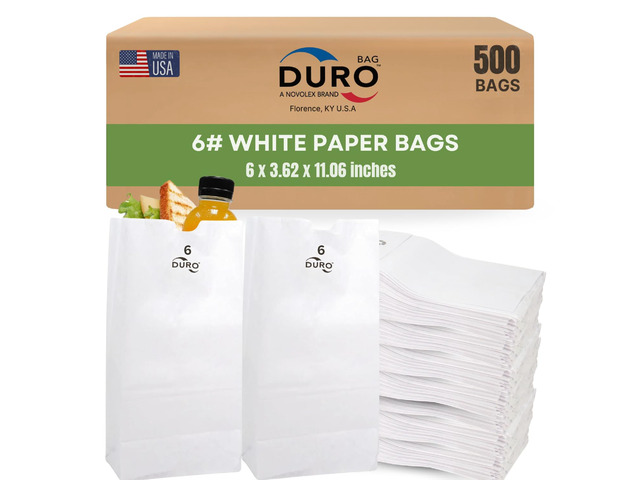 6# White Paper Lunch Bags, 500 Count, 6 x 3.62 x 11.06 In Paper Lunch Bags Bulk, Large Disposable Sacks for Sandwiches, Bagels, Deli, Bakery,...