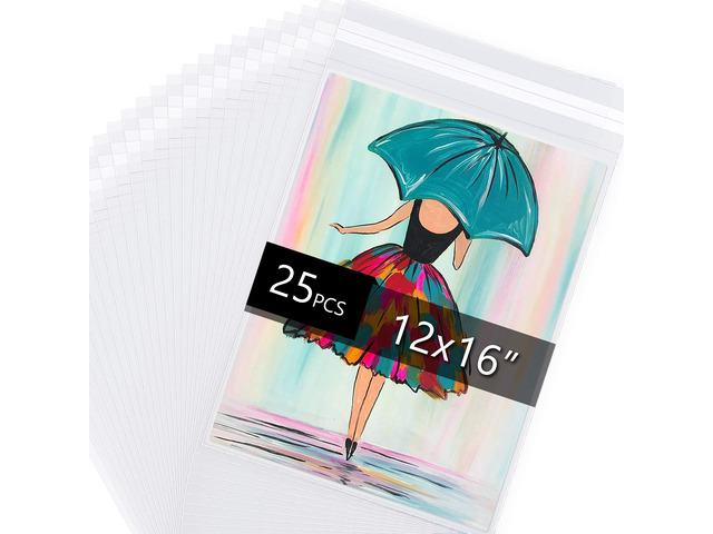 25 Pack Acid Free Crystal Sealed Clear Bags for 12x16 Art Prints, Photos 1.496mil (Single Side), 12 2/5 Inches by 16 1/2 Inches