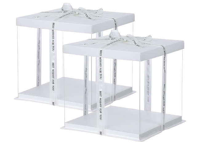 2Pcs Large Cake PET Clear Box, 10' X 10' X 9' with ribbon and pre-folded lid, for 8' cake packing carry, baking cookie display, Carry Tall Layer...