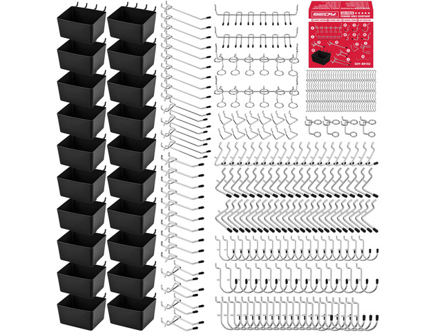 320PCS Pegboard Accessories Kit, Pegboard Hooks Assortment with Bins and Stainless Steel Peg Locks, Tool Organizer for 1/8' and 1/4' Pegboards,...
