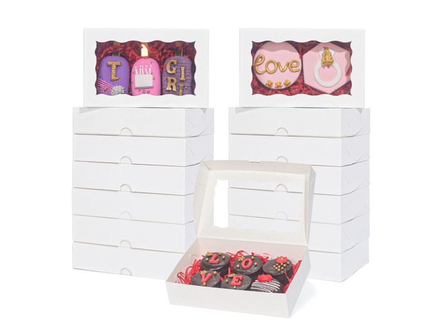 100 Pack White 7 x 4 3/8 x 1 1/2inches Cookies Boxes with Window Christmas Bakery Packaging for Macaron Treat Boxes Chocolate Truffle